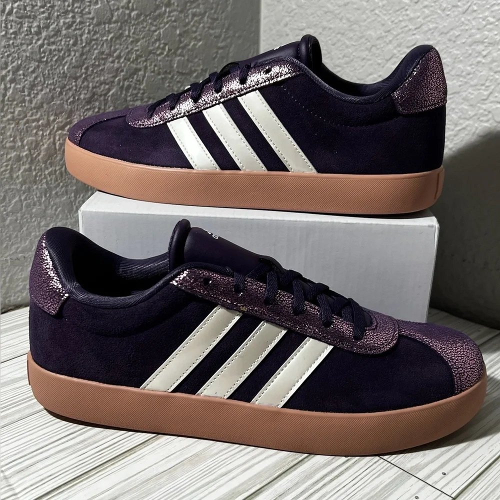 Adidas VL Court 3.0 low top sneakers shoes lace up purple youth size‎ 7 #JS3485